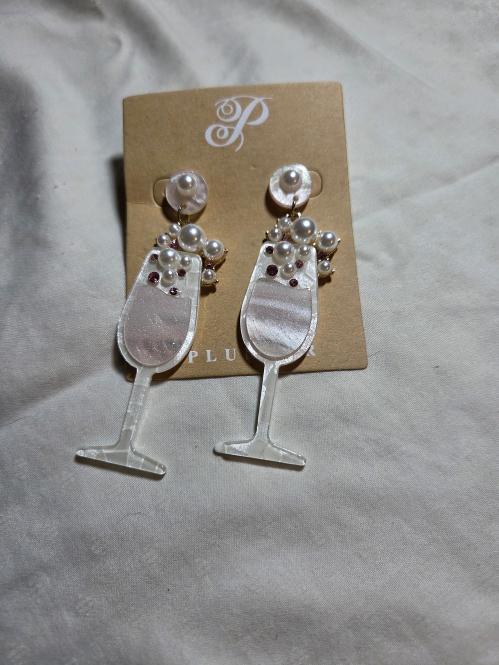 Plunder Iridescent Pearl Champagne Glass Drop Earrings